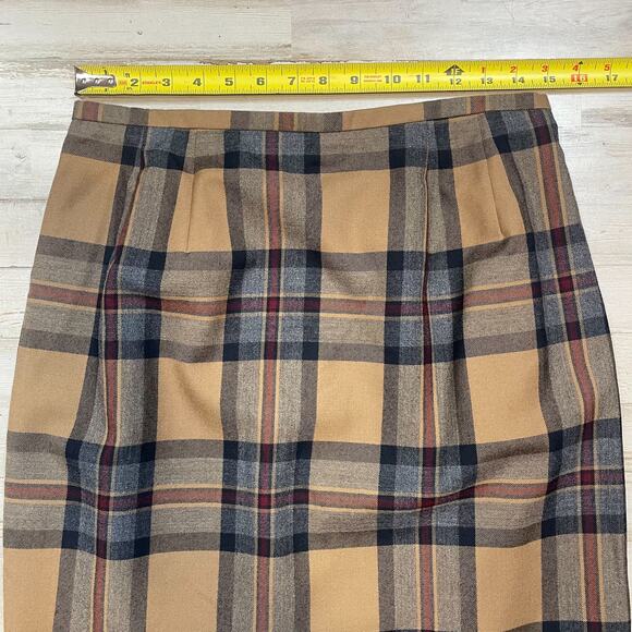 harve benard Tan Black Plaid 100% Wool Short Skirt Lined SZ 12 C101832 - Picture 6 of 6